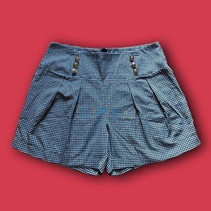 SHEIN vintage inspired high waisted black and white gingham pleated shorts